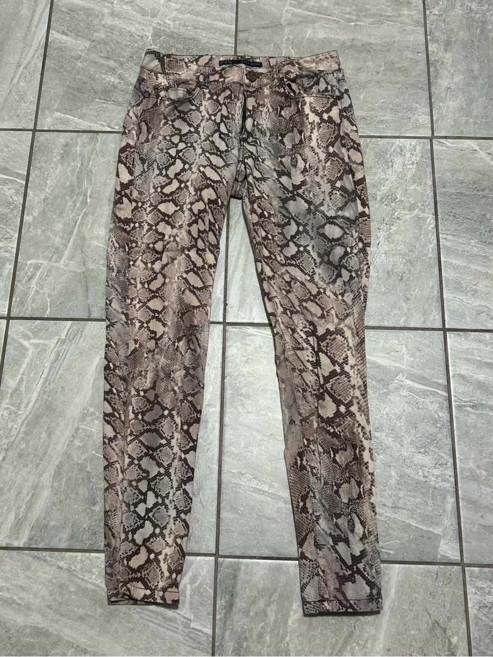 Zara Women’s Snakeskin Print Skinny Jeans Brown Gray Size 4